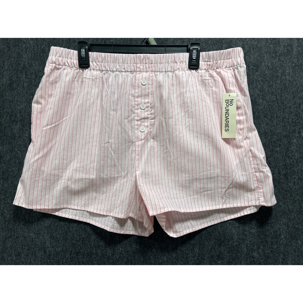 No Boundaries Pajama Shorts Women XL Pink Striped New Cotton Boxer Lounge Pocket